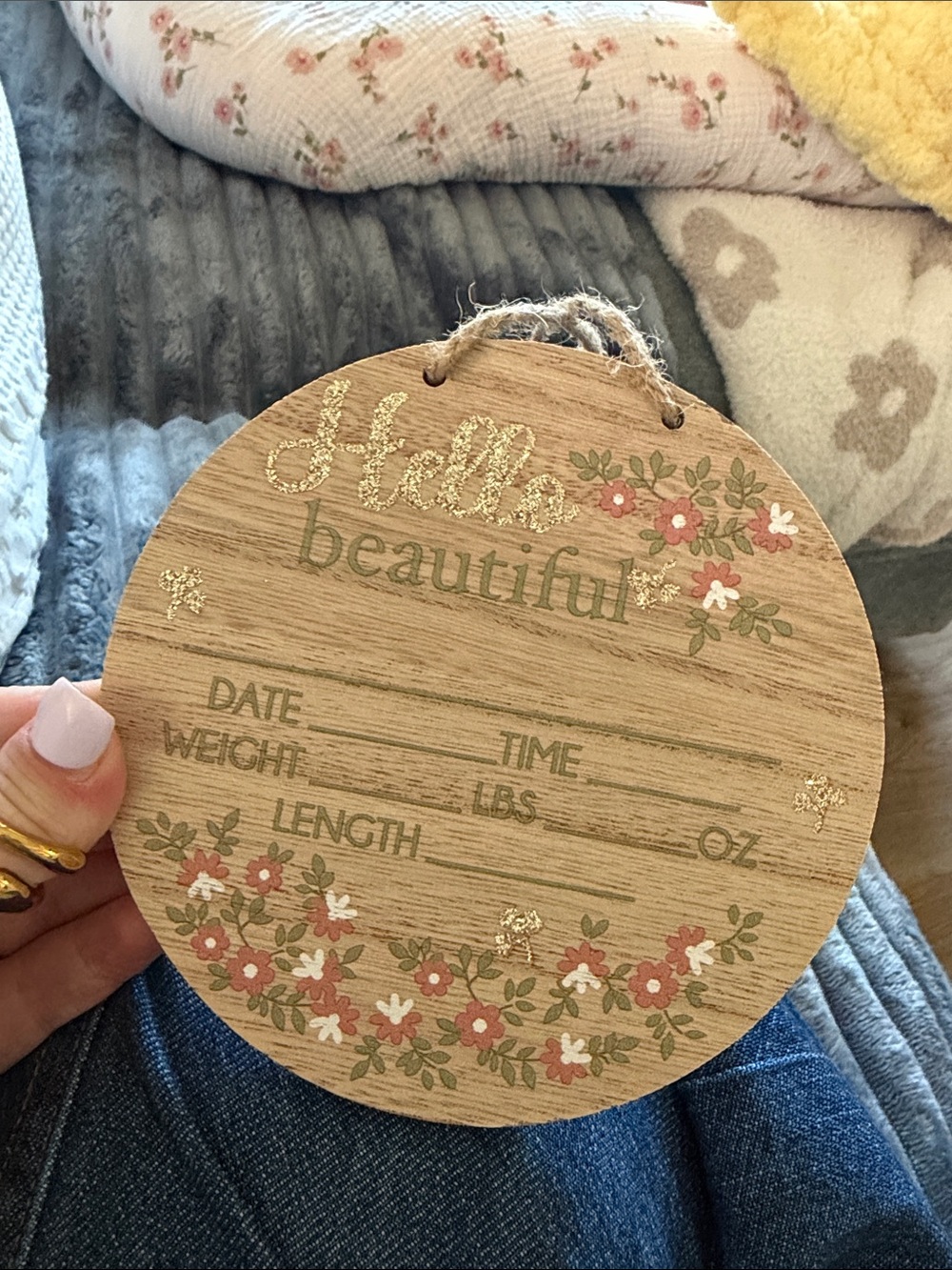 Hello Beautiful Wooden Baby Milestone Plaque - Pink Floral